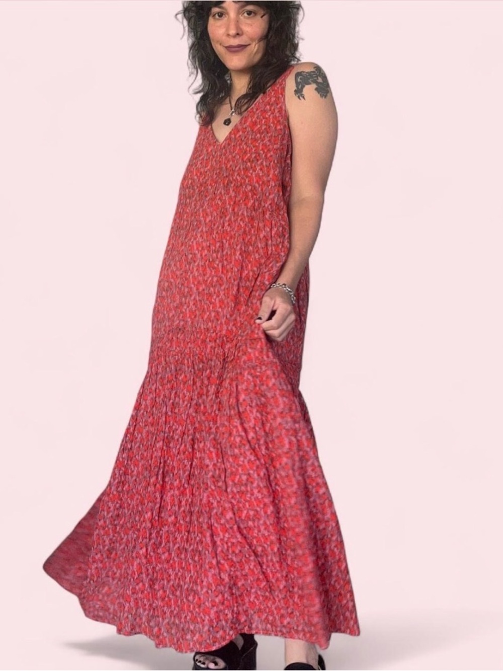 Joie Cotton Maxi Dress Red Print Flowy Boho Tiered SundressSize XXL